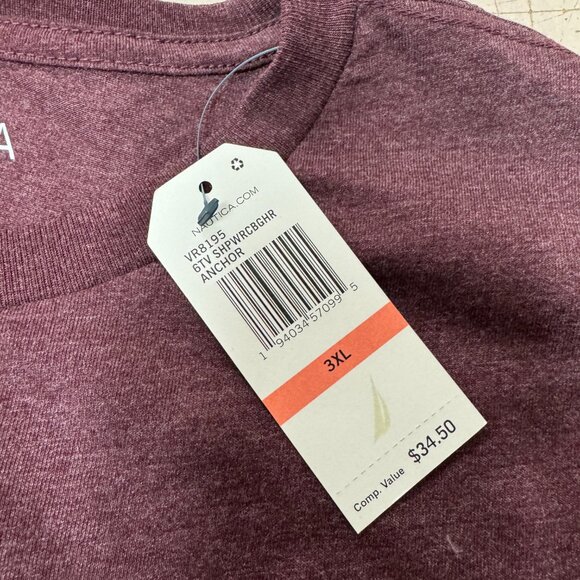 Nautica Performance Mens Maroon T-Shirt Large Crew Neck Long Sleeve 3XL - Picture 4 of 5